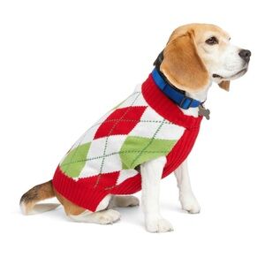 Brand new with Tags More &‎ Merrier Brand Green and Red Argyle Dog Sweater L